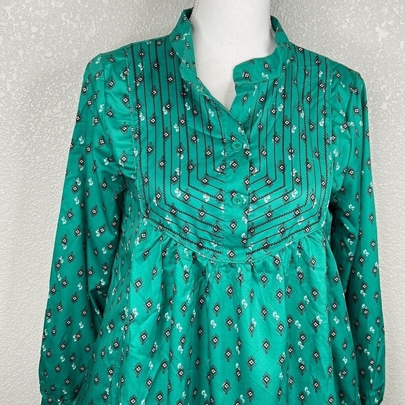 Boho Green & Black Flowy Midi Oversized Dress Size Small - Picture 2 of 5